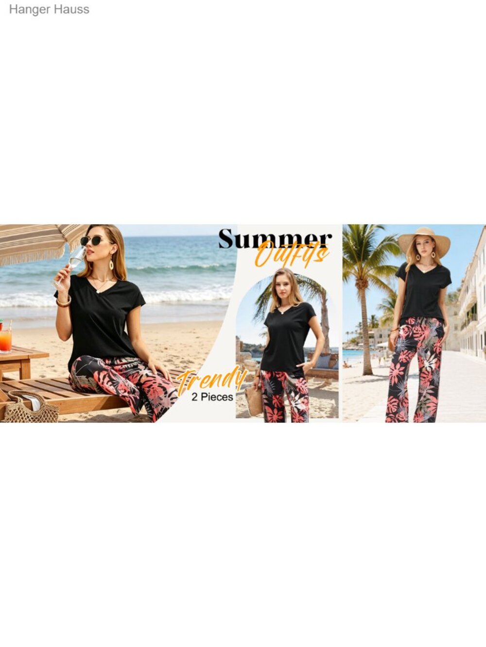 2 Piece Lounge Set V Neck Cap Sleeve Top Wide Leg Pants Travel Outfit - Picture 6 of 6